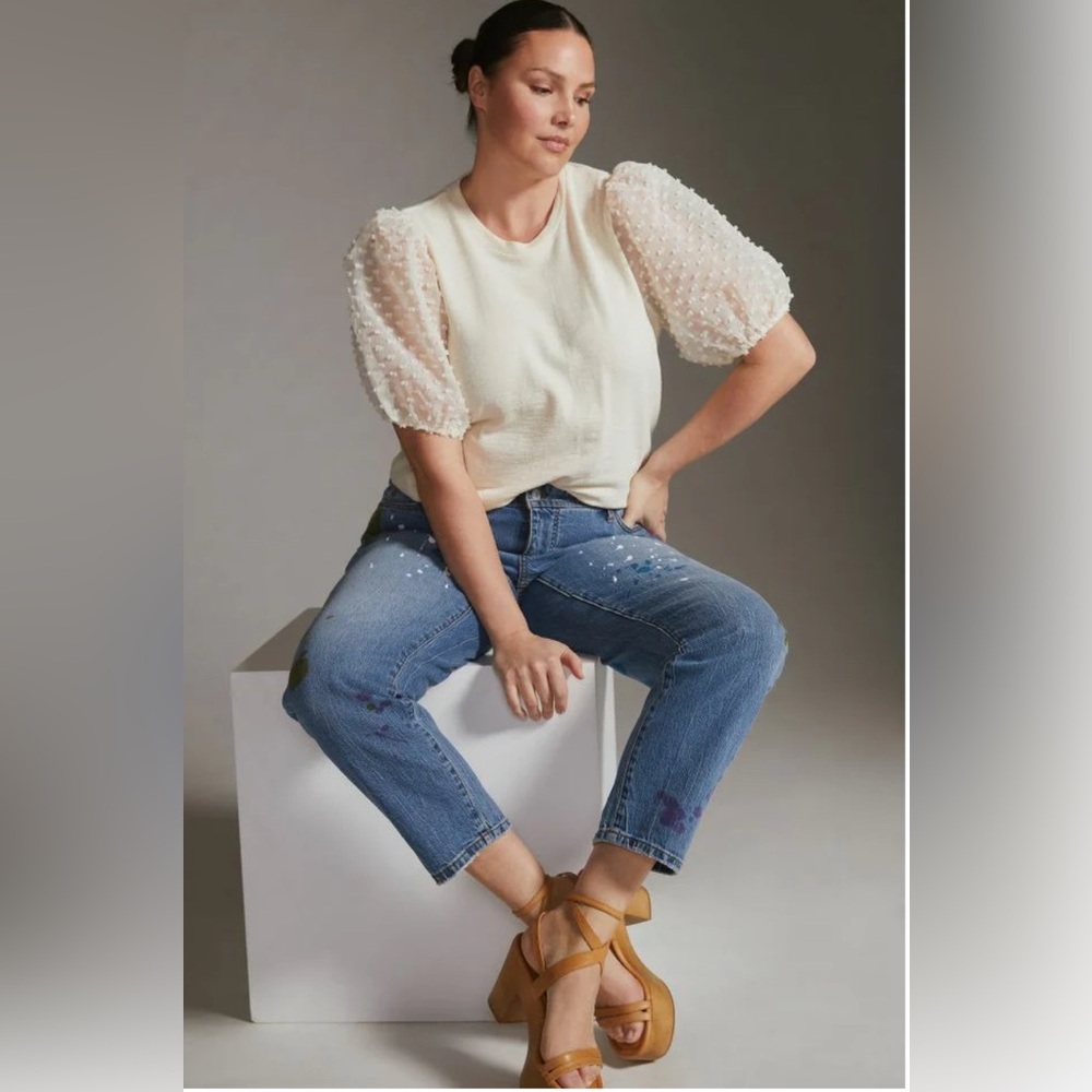 Anthropologie - Maeve Woven Puff Sleave Top in IVORY: Size XL